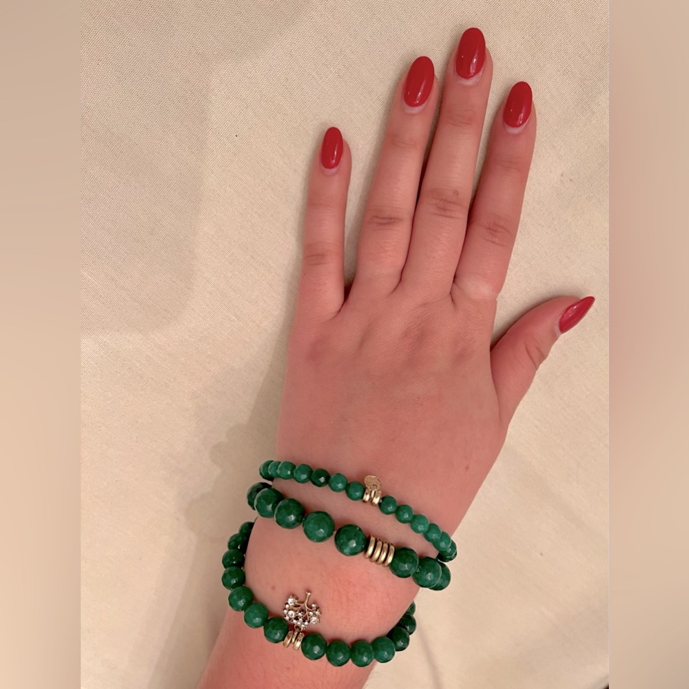 Set of 3 Jade Bracelets with Gold “Tree of Life” Charm - Picture 16 of 16